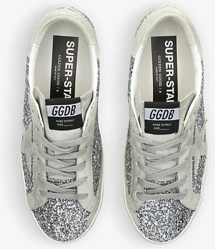 Womens Silver Super Star Suede-Star Glitter-Embellished Trainers Eur 35 / 2 Uk Women - Image 2