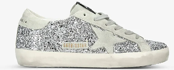 Womens Silver Super Star Suede-Star Glitter-Embellished Trainers Eur 35 / 2 Uk Women