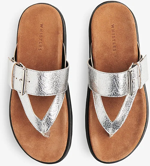Womens Silver Sutton Toe-Post Buckle Metallic-Leather Sandals Eur 37 / 4 Uk Women - Image 2