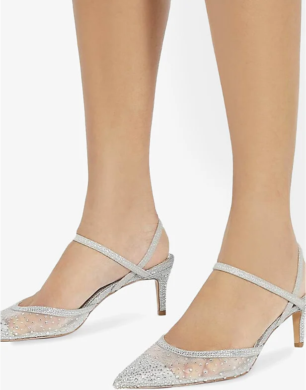 Womens Silver Synthetic Charismatic Rhinestone-Embellished Mesh Slingback Courts Eur 39 / 6 Uk Women - Image 2