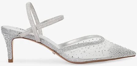 Womens Silver Synthetic Charismatic Rhinestone-Embellished Mesh Slingback Courts Eur 39 / 6 Uk Women