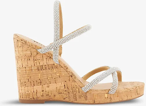 Womens Silver-Synthetic Kali Crystal-Embellished Wedge Cork Espadrilles Eur 36 / 3 Uk Women