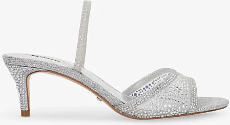 Womens Silver Synthetic Mariko Embellished Kitten-Heel Mesh Sandals Eur 39 / 6 Uk Women
