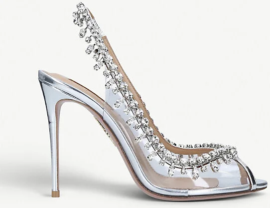 Womens Silver Temptation Crystal Embellished Leather and PVC Sandals Eur 36.5 / 3.5 Uk Women