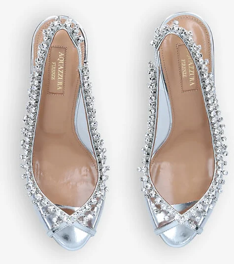 Womens Silver Temptation Crystal-Embellished Leather and PVC Slingback Sandals Eur 41 / 8 Uk Women - Image 2
