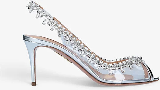 Womens Silver Temptation Crystal-Embellished Leather and PVC Slingback Sandals Eur 41 / 8 Uk Women