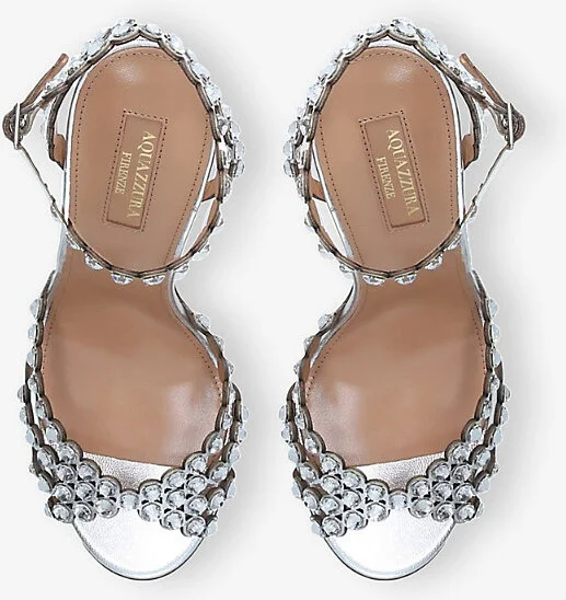 Womens Silver Tequila 105 Crystal-Embellished Leather Heeled Sandals Eur 38.5 / 5.5 Uk Women - Image 2