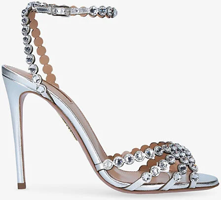 Womens Silver Tequila 105 Crystal-Embellished Leather Heeled Sandals Eur 38.5 / 5.5 Uk Women