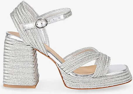 Womens Silver Valle Woven Heeled Sandals Eur 36 / 3 Uk Women