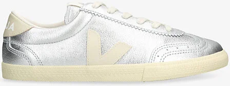 Womens Silver Volley Metallic Low-Top Leather Trainers Eur 41 / 8 Uk Women