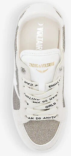 Womens Silver Zv1747 Glittery Suede-Blend Trainers Eur 37 / 4 Uk Women - Image 2