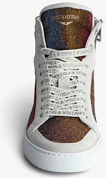 Womens Silver Zv1747 High Flash Glitter Leather and Mesh High-Top Trainers Eur 39 / 6 Uk Women - Image 3