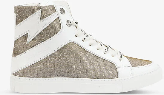 Womens Silver Zv1747 High Flash Glitter Leather and Mesh High-Top Trainers Eur 39 / 6 Uk Women