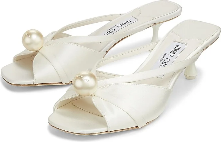 Women's Siva 50MM Satin Mules - Ivory White - Size 5 - Image 2