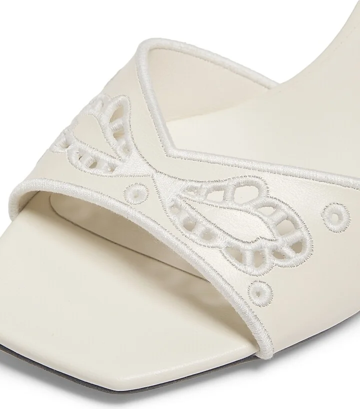 Women's Skye 70MM Embroidered Leather Mules - Latte - Size 5 - Image 5