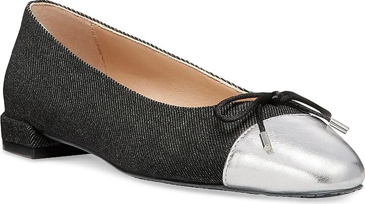 Women's Sleek Bow Denim Ballerina Flats - Black Silver - Size 12 - Image 2