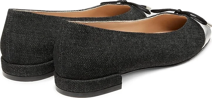Women's Sleek Bow Denim Ballerina Flats - Black Silver - Size 12 - Image 3