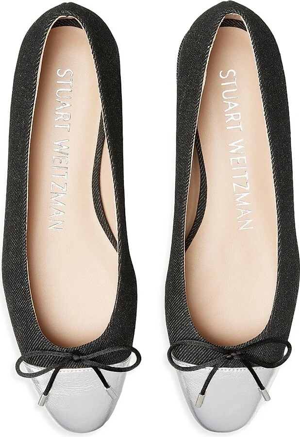Women's Sleek Bow Denim Ballerina Flats - Black Silver - Size 12 - Image 4