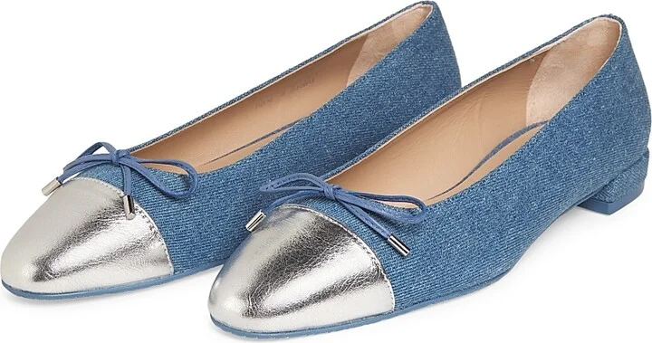 Women's Sleek Bow Denim Ballerina Flats - Black Silver - Size 12 - Image 5