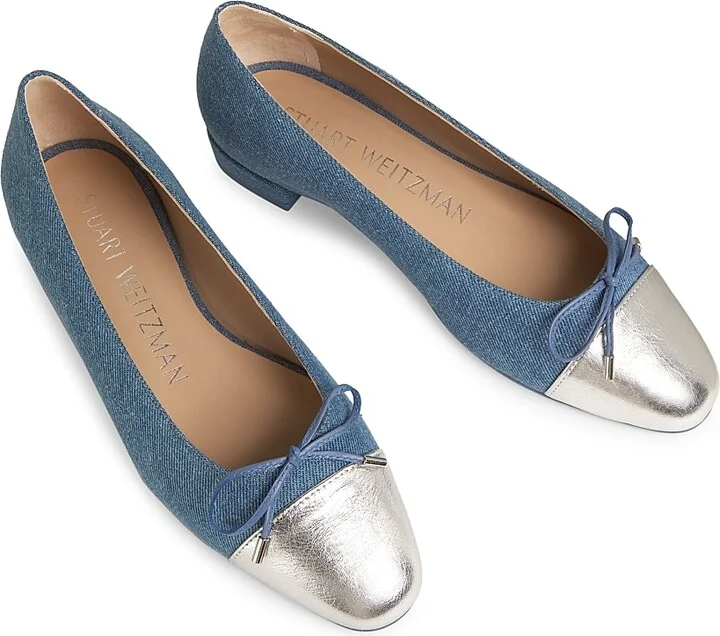 Women's Sleek Bow Denim Ballerina Flats - Black Silver - Size 12 - Image 7