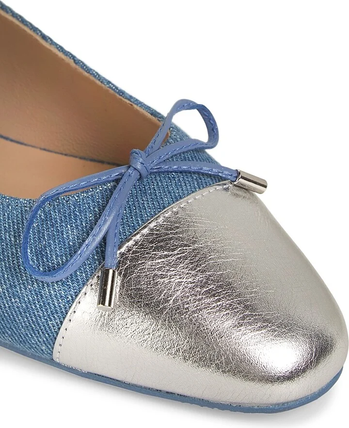 Women's Sleek Bow Denim Ballerina Flats - Black Silver - Size 12 - Image 8