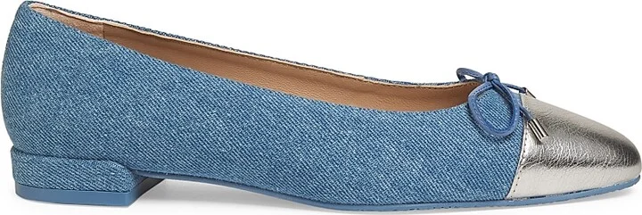 Women's Sleek Bow Denim Ballerina Flats - Black Silver - Size 12 - Image 10