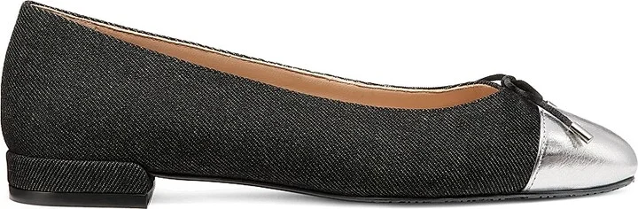 Women's Sleek Bow Denim Ballerina Flats - Black Silver - Size 12