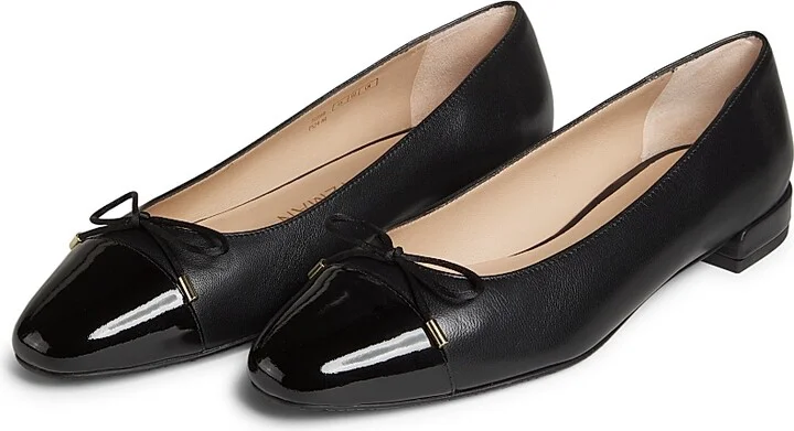Women's Sleek Bow Leather Ballerina Flats - Black - Size 5 - Image 2