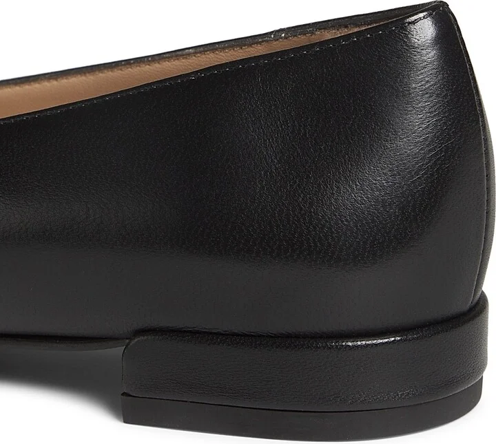 Women's Sleek Bow Leather Ballerina Flats - Black - Size 5 - Image 3