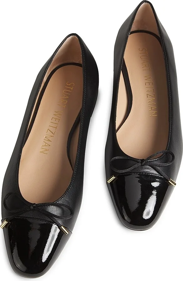 Women's Sleek Bow Leather Ballerina Flats - Black - Size 5 - Image 4