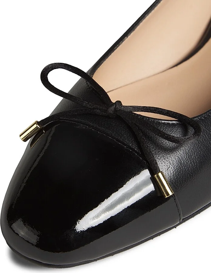 Women's Sleek Bow Leather Ballerina Flats - Black - Size 5 - Image 5