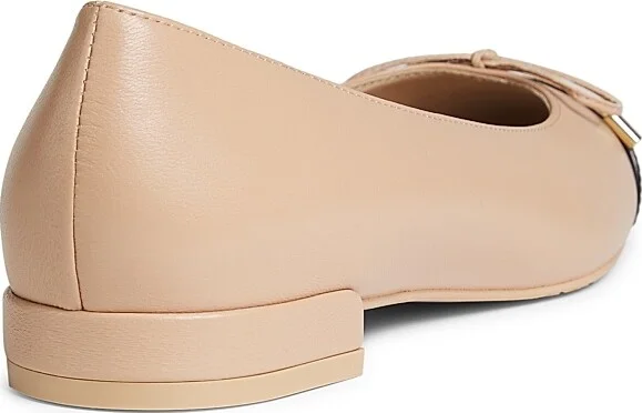 Women's Sleek Bow Leather Ballerina Flats - Black - Size 5 - Image 9