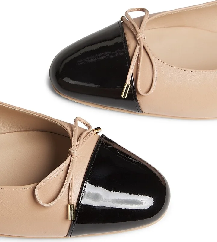 Women's Sleek Bow Leather Ballerina Flats - Black - Size 5 - Image 10