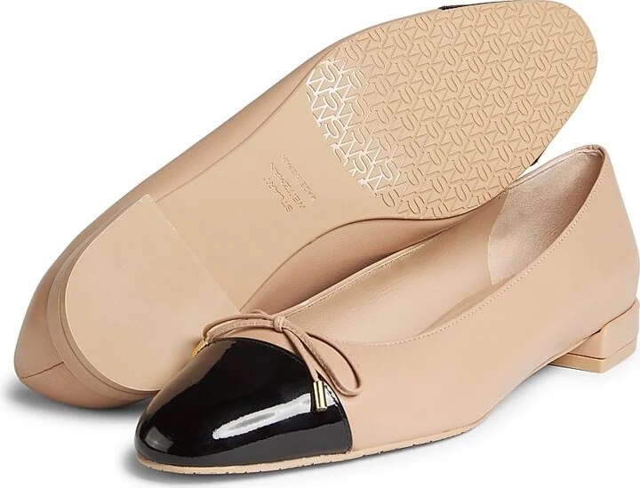 Women's Sleek Bow Leather Ballerina Flats - Black - Size 5 - Image 11