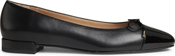 Women's Sleek Bow Leather Ballerina Flats - Black - Size 5