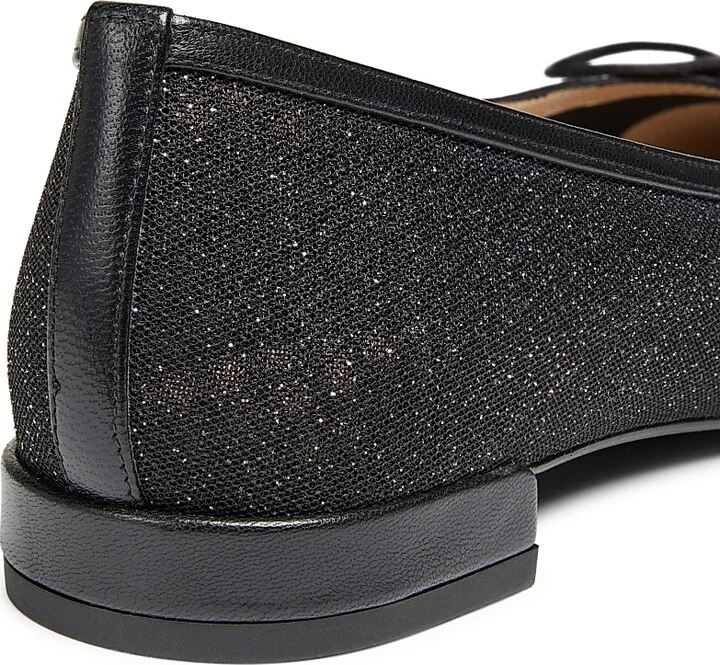 Women's Sleek Bow Leather-Trimmed Sparkle Mesh Flats - Black - Size 10 - Image 3