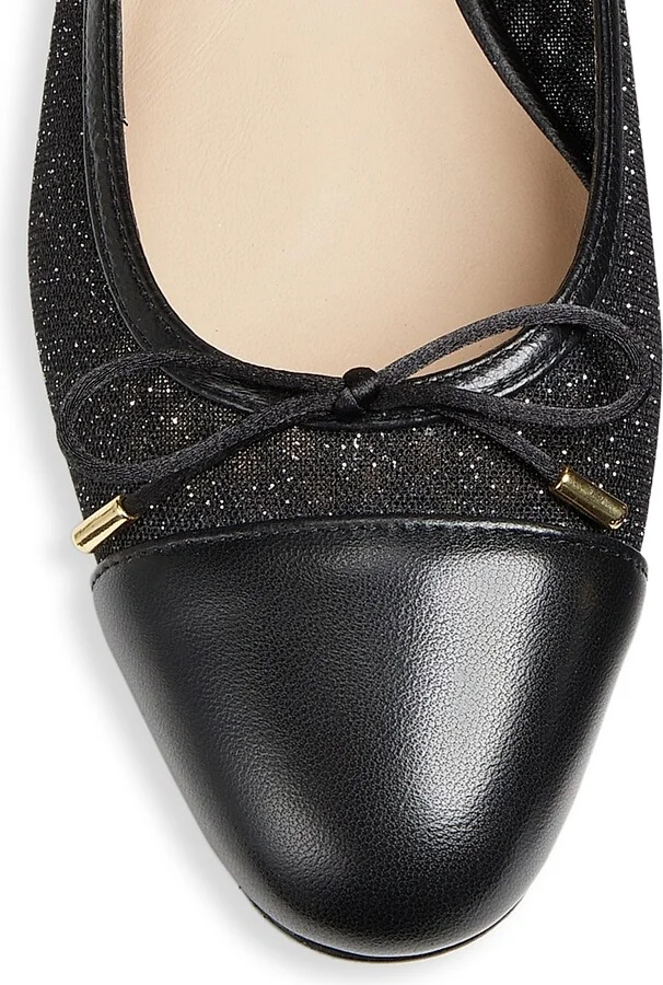 Women's Sleek Bow Leather-Trimmed Sparkle Mesh Flats - Black - Size 10 - Image 7
