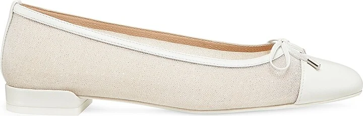 Women's Sleek Bow Leather-Trimmed Sparkle Mesh Flats - Black - Size 10 - Image 11