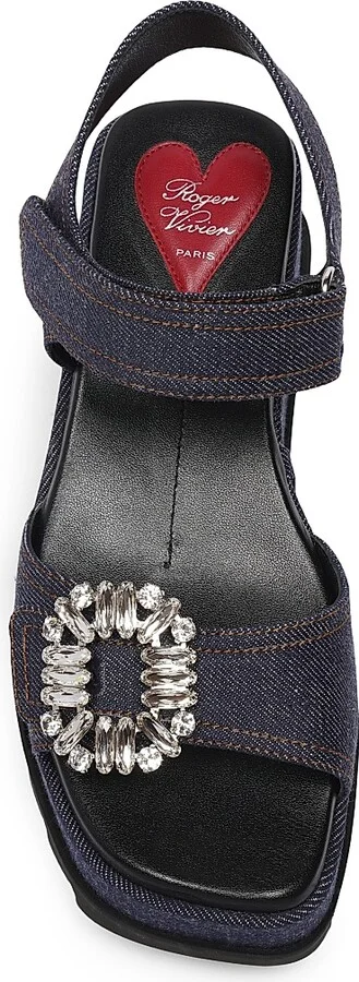 Women's Slidy Viv' Denim Wedge Sandals - Galassia - Size 5 - Image 4