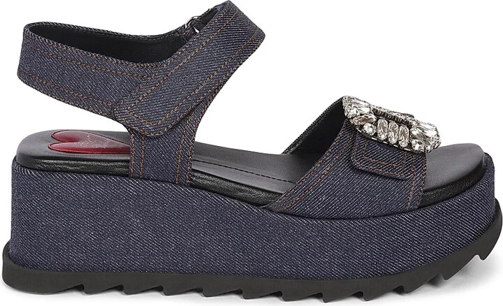 Women's Slidy Viv' Denim Wedge Sandals - Galassia - Size 5