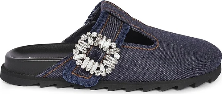 Women's Slidy Viv Embellished T-Strap Denim Mules - Galassia - Size 6
