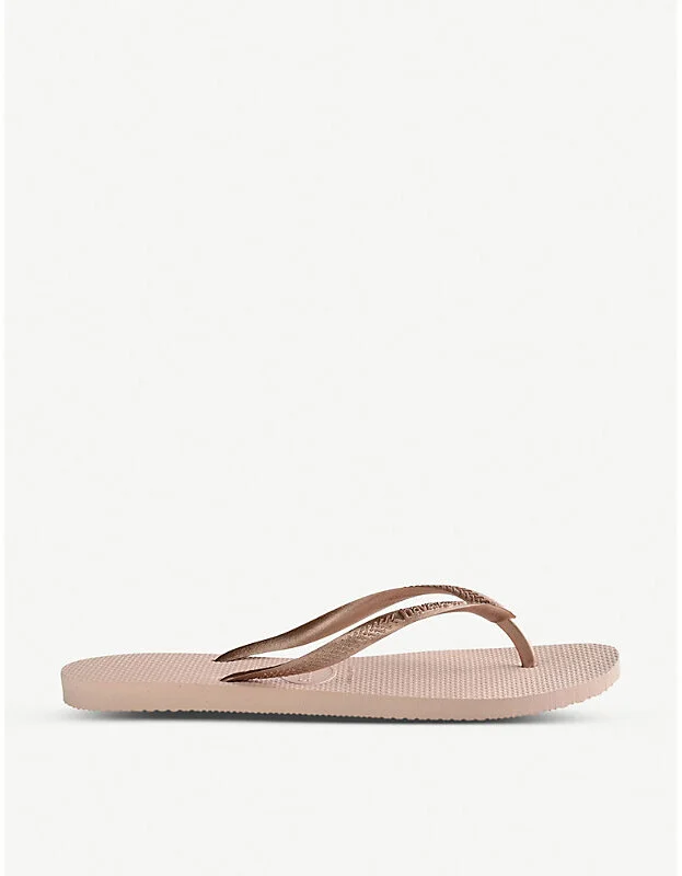 Womens Slim Ballet Rose Logo-Embossed Rubber Flip-Flops 5