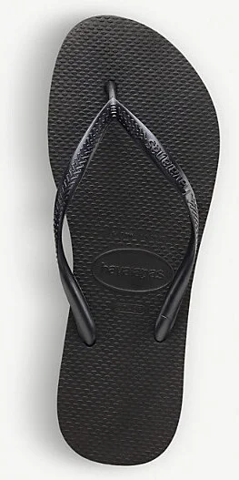 Womens Slim Black Logo-Embellished Rubber Flip-Flops 1/2 - Image 2