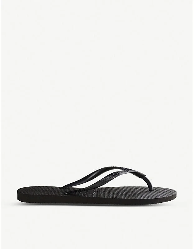 Womens Slim Black Logo-Embellished Rubber Flip-Flops 1/2