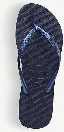 Womens Slim Navy Blue Slim Rubber Flip-Flops 3/4 - Image 2