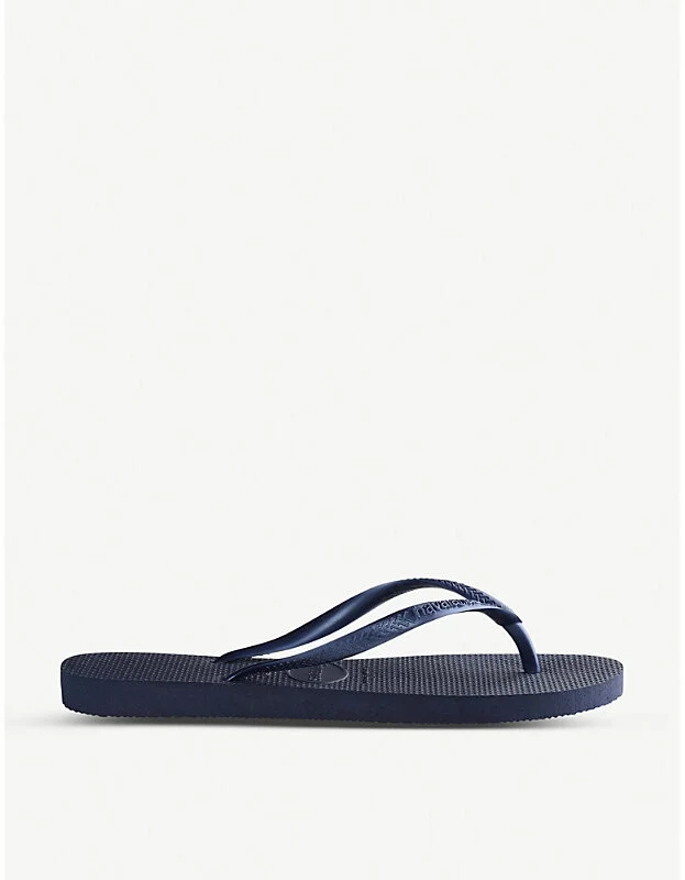 Womens Slim Navy Blue Slim Rubber Flip-Flops 3/4