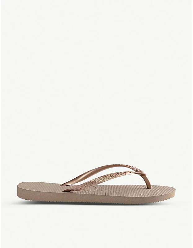 Womens Slim Rose Gold Slim Rubber Flip-Flops 5