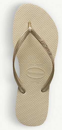 Womens Slim Sand Grey Logo-Embellished Rubber Flip-Flops 1/2 - Image 2
