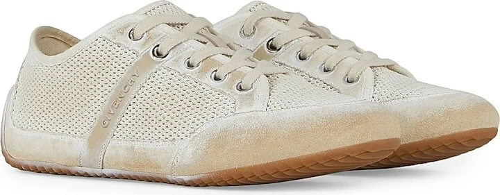 Women's Slim Sneakers in Painted Mesh and Suede - Beige White - Size 6 - Image 2