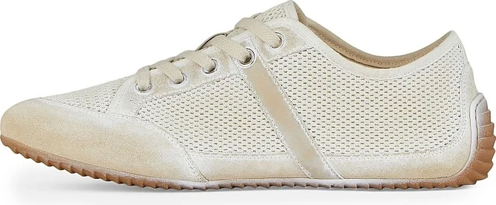 Women's Slim Sneakers in Painted Mesh and Suede - Beige White - Size 6 - Image 3